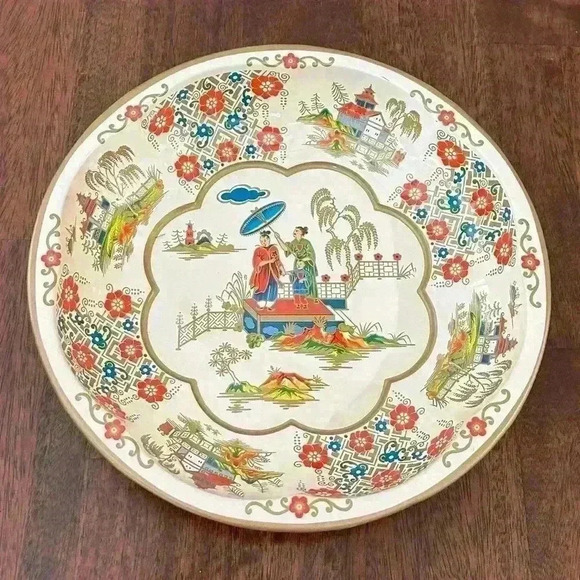 Daher Other - Vintage 1971 Daher Decorated Ware Japanese Family Tin Plate Bowl England 10"